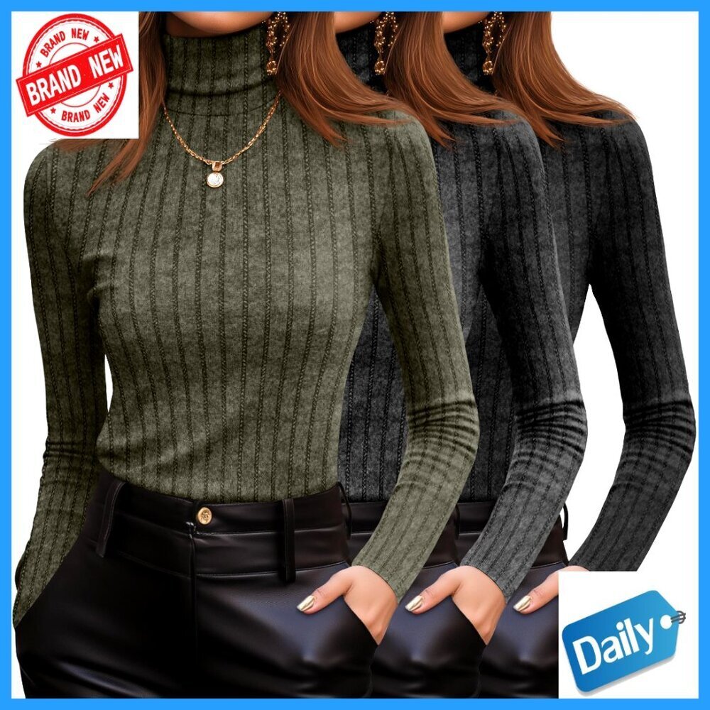 3 Pack Slim Fit Ribbed Turtleneck Sweaters Long Sleeve Pullover Lightweight